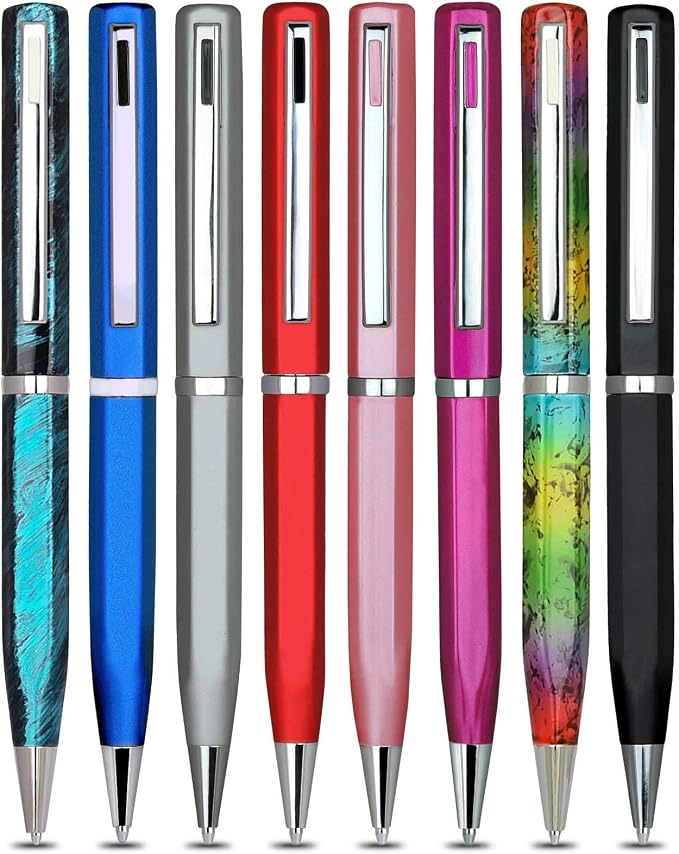 Lanier Licia Ballpoint Pen - Shiny Chrome Ring & Parts with Medium Tip 0.7mm Cross Style Refill (with Accents - White or Black or Pink or Purple)