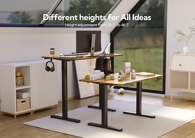 Claiks Electric Height Adjustable Standing Desk, 35x20 Inch, Rustic Brown | Smooth Height Adjustment, 3 Memory Presets, Cable Management Hub&Hook, Stable Steel Frame, 176lbs Capacity, Easy Assembly