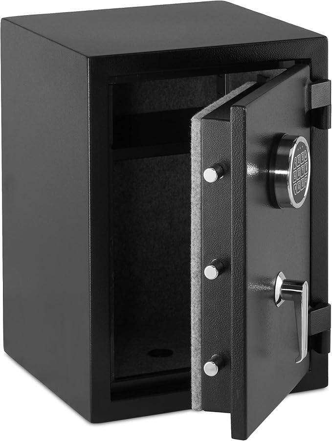 Amazon Basics Fire Safe with Programmable Electronic Keypad, 1.24 Cubic Feet, 14-Gauge Steel, UL 72 Compliant, 14.2"W x 13.8"D x 19.7"H, Black, for Documents and Valuables
