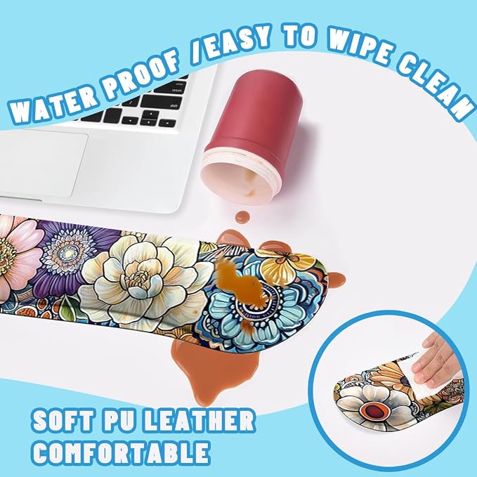 Flowers Mouse Pad Set Colorful Abstract Floral Pattern Gaming Mousepad 4in1 Desk Mat for Desktop Wrist Support Cup Coaster Set Ergonomic Computer Desk Arm Wrist for Decor Home Office