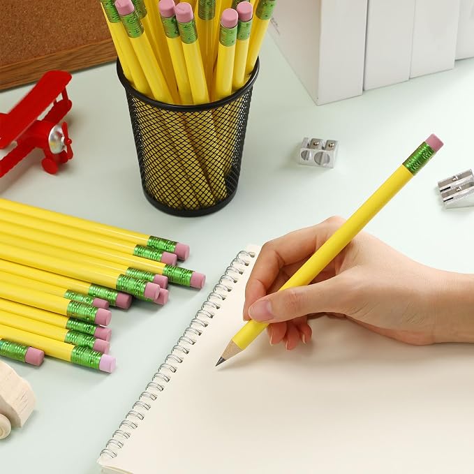 Fainne 48 Pcs Large Pencils 3 Sharpeners,Yellow+green,Round
