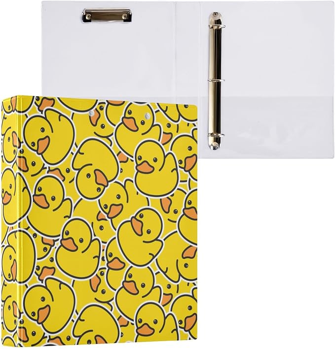 3 Ring Binder Cartoon Yellow Duck 1.5 Inch Three Ring Binder | Cute Binder with 3 Storage Pockets for Women School Office Supplies