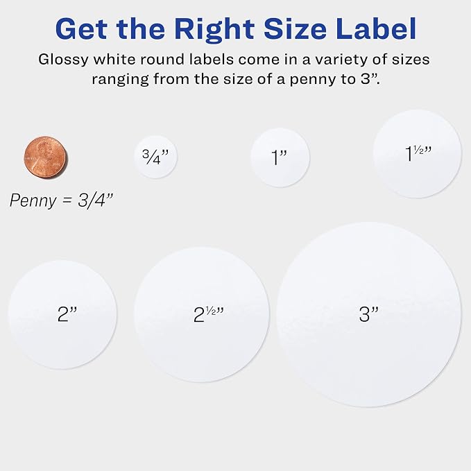 Avery Printable Round Labels with Sure Feed, 2" Diameter, Glossy White, 600 Customizable Labels (22807)
