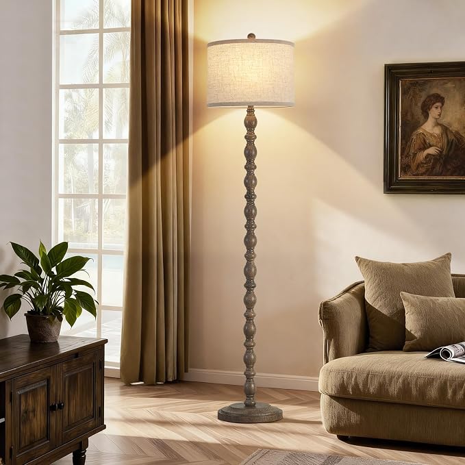 62" Floor Lamp, Adjustable Color Temperature Farmhouse Standing Lamp, Retro Rustic Tall Floor Lamps with Rotary Switch, Resin Standing Lamp for for Living Room,Bedroom,House, Office(Grayish Brown)