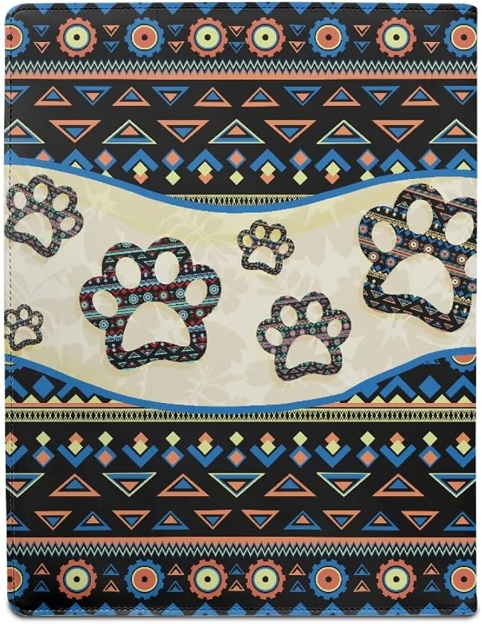 Dreaweet Southwestern Aztec Padfolio Leather Portfolio for Women Men,Dog Paw Print Resume Portfolio Folder Document Organizer with Letter/A4 Size Clipboard