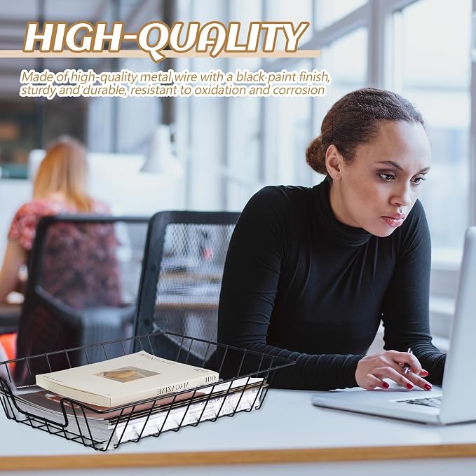 Yeaqee 6 Pcs Letter Tray Classroom Paper Trays,14'' X 10'' X 3'',Black