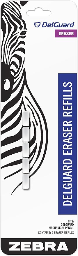 Zebra Pen DelGuard Mechanical Pencil Eraser Refill, White, 5-Pack