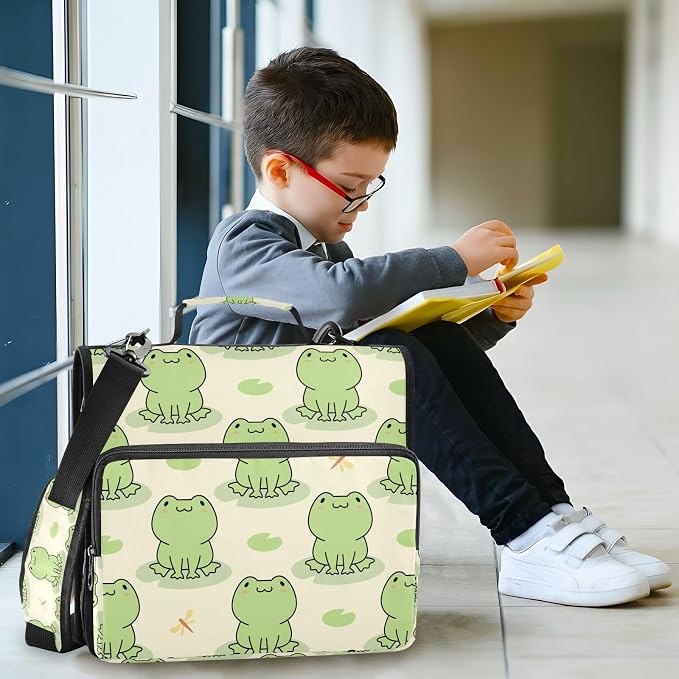 Personalized Cute Frog 3 D-Ring Binder Bag Zipper Organizer | Multi-Pocket with Handle and Detachable Shoulder Strap Holds 500 Sheets for School Office Supplies