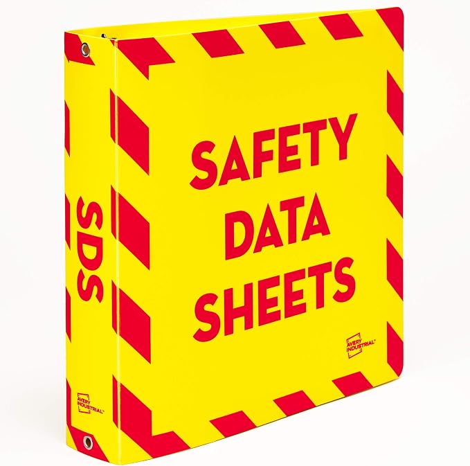 Avery UltraDuty SDS Binder, 1-1/2" Slant Rings, 1 Yellow/Red Binder | For Industrial Workplace Safety, OSHA HazCom Compliant, Water and Chemical Resistant, Attached Chain, Wide Cover Panels