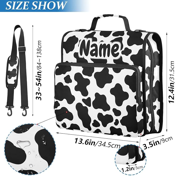 Custom Cow Print 3 Ring Binder Bag 1.5 inch Personalized Name Binder Organizer 500 Sheet Documents Storage for School Office