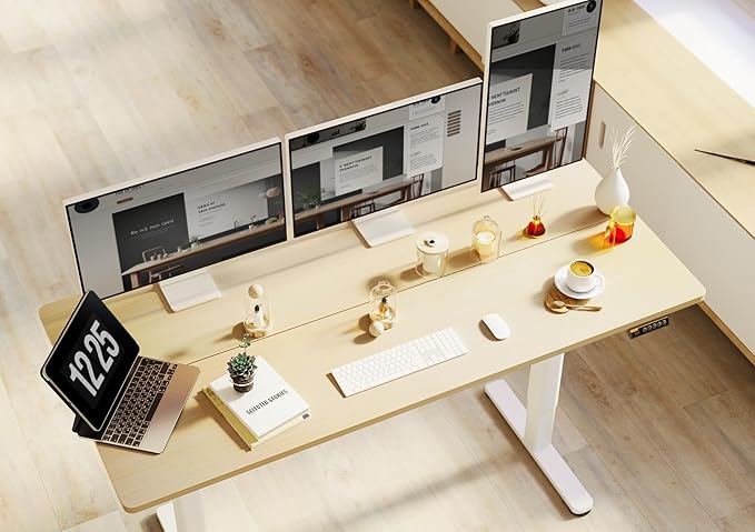 Claiks Electric Height Adjustable Standing Desk, 63x24 Inch, Nature | Smooth Height Adjustment, 3 Memory Presets, Cable Management Hub&Hook, Stable Steel Frame, 176lbs Capacity, Easy Assembly