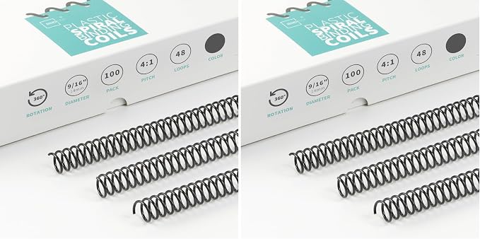 Binditek Plastic Spiral Binding Coils, 14 mm, 4:1 Pitch, Black, 200 Pack