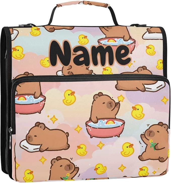 Custom Capybara Ducks 3 Ring Binder Bag 1.5 inch Personalized Name Binder Organizer 500 Sheet Documents Storage for School Office