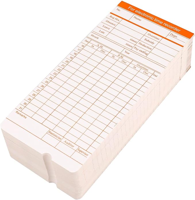 Flexzion Time Cards, Monthly Timesheet, Clock Timecard - 270 Pack, 6 Column 2-Sided Orange/Blue, Card for Time Punch Clock, Employee Attendance, Payroll Recorder, Small Business