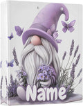 Custom 3 Ring Binder Gnome Purple Lavender Butterflies 1.5" Round Ring Binders Personalized Name View Binder with 200 Sheet for Kids School Supplies Women Men Office, 1 Pack