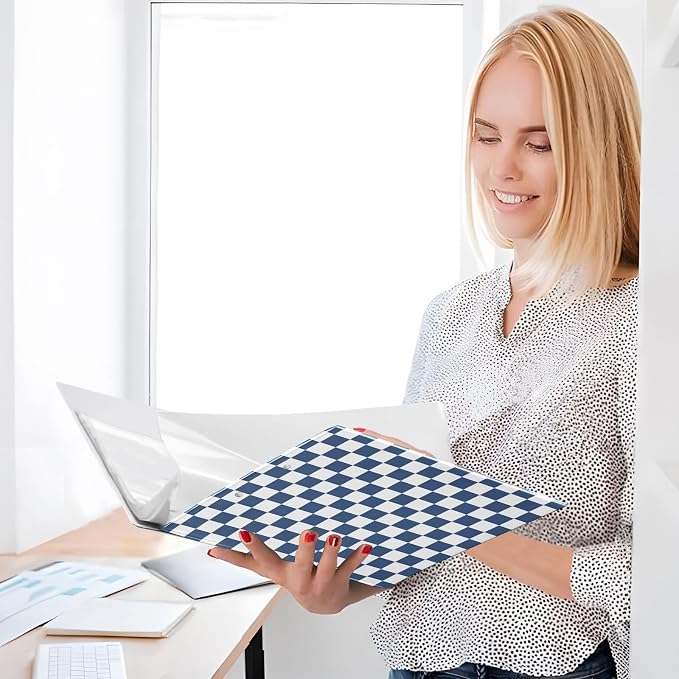 3 Ring Binder Blue White Checkered Plaid 1.5" Round Ring Binders View Binder with 200 Sheet for Kids School Supplies Women Men Office, 1 Pack