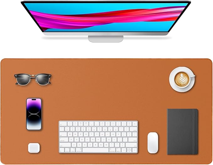 Leather Desk Pad Protector, Office Desk Mat, Large Mouse Pad, Non-Slip PU Leather Desk Blotter, Waterproof Computer Desk Writing Pad for Office and Home (Brown, 31.5" x 15.7")