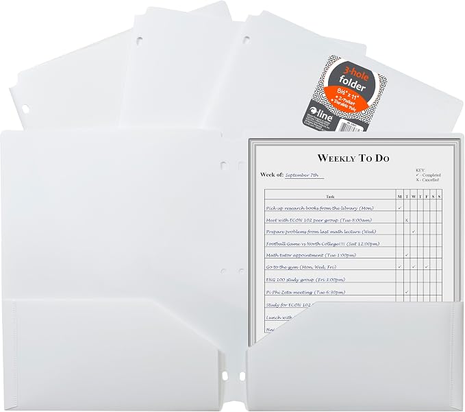C-Line Two-Pocket Heavyweight Poly Portfolio Folder with Three-Hole Punch, Box of 25, White (33937-25)