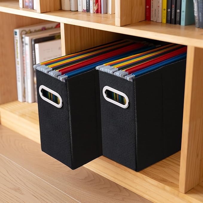 ComfortKeeper 8 Packs Letter Size File Organizer, File Folders Organizer, Fabric Storage Box, Collapsible Paper Organizer with Metal Handle, Smooth PVC Rails, Only Box (Black)