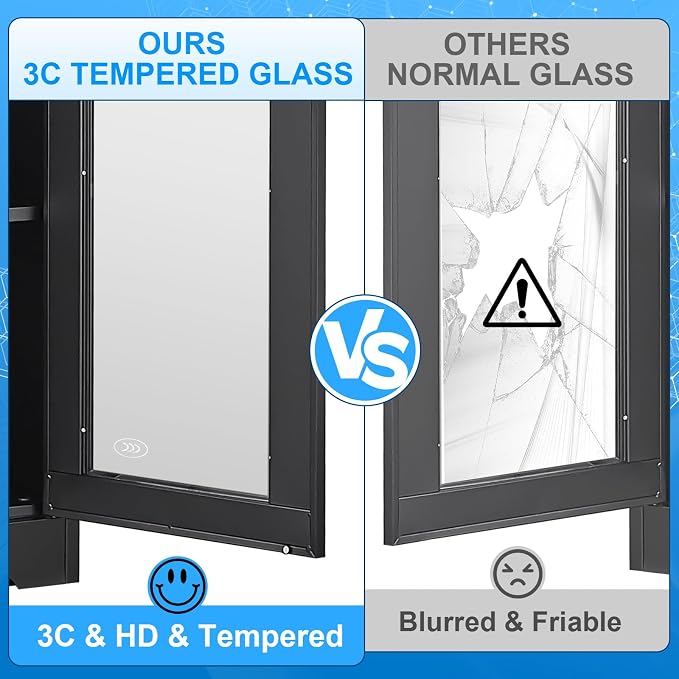 Polup 71" Black Metal Glass Display Cabinet with Security Lock | 5-Tier Curio Case & Tempered Doors, 4 Adjustable Shelves, Heavy-Duty China Storage for Living Room, School & Commercial
