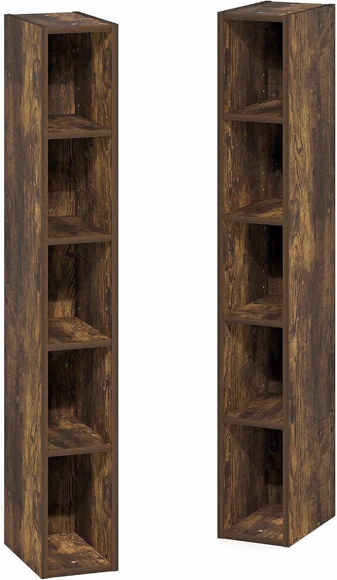 Furinno Fulda Book Shelf, 10-Tier Bookshelf, Space Saving Storage Shelf Bookcase, 9.2 x 5.9 x 78.7, for Living Room, Bedroom, Home Office, Amber Pine