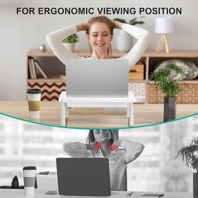 WALI Computer Monitor Stand with Storage, Monitor Riser 3 Height Adjustable | Laptop Riser with Airflow Vents, Desk Organizer for Computer, Printer, Notebook (PTT002-M), 1 Pack, Marble