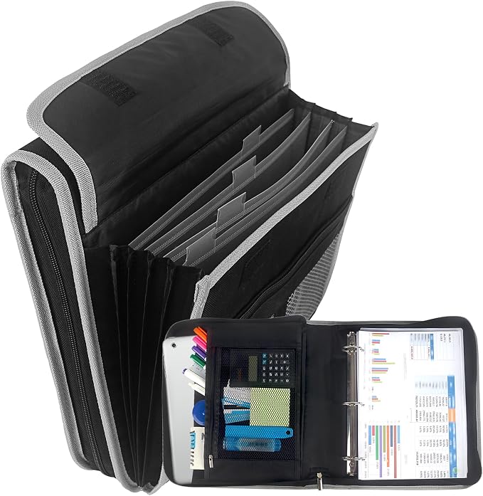 Accordion File Organizer Business Organizer Binder Accordion with Zipper Multi Pocket Folder for Office Supplies