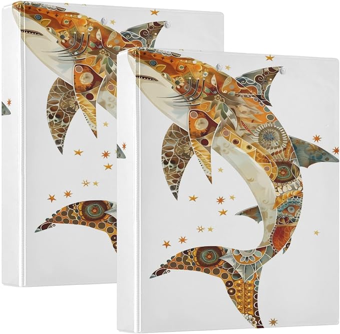 3 Ring Binder, Brown Beige Shark Folk Art File Folder Holds 200 Sheets File Storage for Women Men School Office Supplie