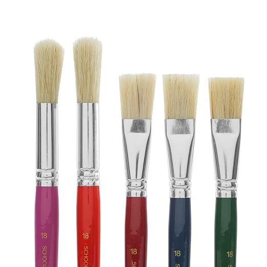 School Smart Stubby Ox Hair Paint Brushes for School and Arts and Crafts Use, Assorted Colors and Sizes, Bulk Set of 36
