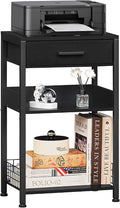 Lerliuo 3-Tier Printer Stand with Fabric Drawer and Shelves, Pure Black | Three-tier printer stand with fabric drawer and two shelves for paper, office supplies, scanners and fax machines