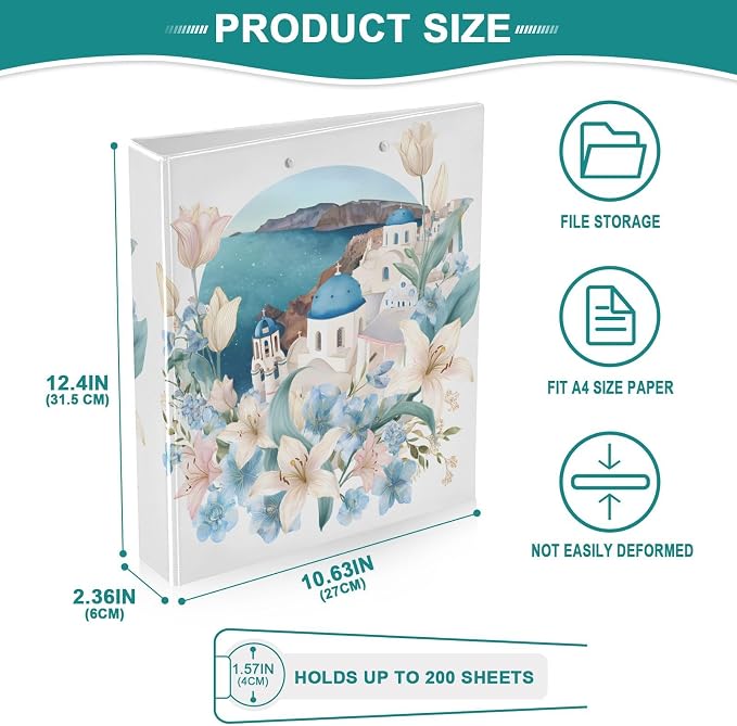 Lily Flower Greece 3 Ring Binder 1.5 Inch 2 Pack with 200 Sheet for Kids School Supplies Women Men Office