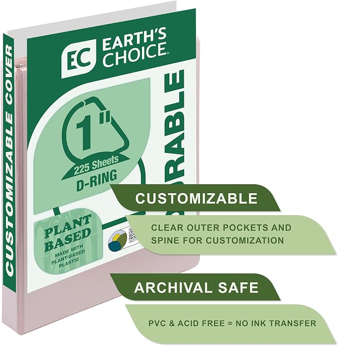 Samsill Plant Based Durable D-Ring Binders – 0.5 Inch 3 Ring Binder with 125 Sheet Capacity, Eco Friendly School and Office Supplies (Single, Rose)