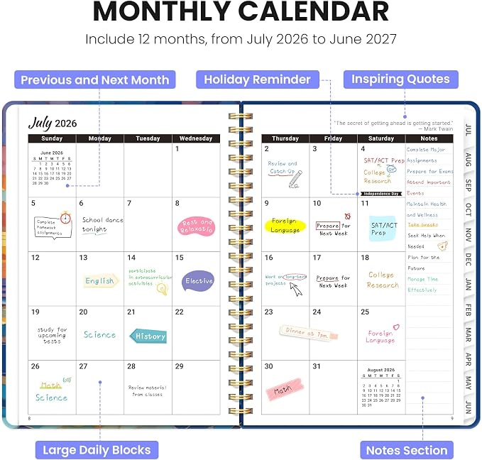 ZOTIA Planner 2026-2027, Jul 2026-Jun 2027 Weekly & Monthly Calendar