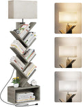 Evermagin 6 Tier Tree Bookshelf with Light, Bookcase, Gray | Narrow Tower Design, Storage Cabinet for Book Organization, Tall Floor Standing Use, Living Room, Bedroom and Home Office