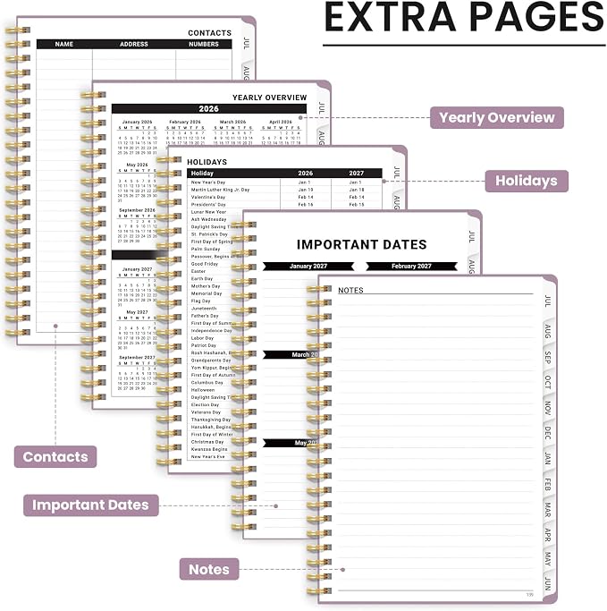 Taja Planner 2026-2027, Jul 2026-Jun 2027 Monthly & Weekly Calendar Book | 8.5" x 11", Hardcover Academic Calendar with Tabs, Teacher Student Agenda Book for School Office Supplies - Boho Purple