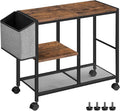 MAHANCRIS Printer Stand with Storage Bag, 3-Tier Mobile Under Desk Printer Cart with Wheels, Wood Rolling Printer Table, Organizer Shelf for Study, Office, Living Room, Rustic Brown PTHR2201