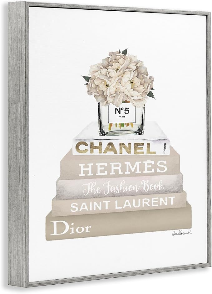 'Beige High Fashion Bookstack'| Framed Giclee Art | Stupell Industries | Gray, 11 x 14 Inches, Easy to Hang and Sturdy, Made in USA, by Amanda Greenwood