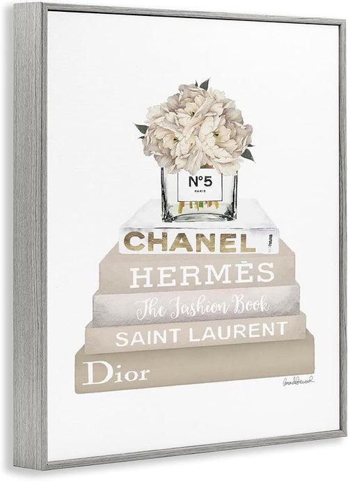'Beige High Fashion Bookstack'| Framed Giclee Art | Stupell Industries | Gray, 11 x 14 Inches, Easy to Hang and Sturdy, Made in USA, by Amanda Greenwood