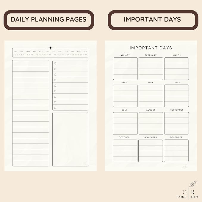 DAILY RITMO™ PU Checkered Leather A5 Six Ring Binder Planner Cover with 160 Pages of Daily To Do List 5.5" x8" | 6 Rings Updated Refillable Half Size Notebook Journal Photocard Budget Agenda