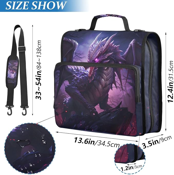 Dragon Purple 3 Ring Binder Bag 1.5 inch Binder Organizer with Zipper Shoulder Strap 500 Sheet Documents Storage for School Office