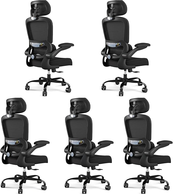 TRALT Office Chair Ergonomic Desk Chair - Gaming Chair with Lumbar Support | 330 LBS Home Office Desk Chairs with Headrest, Reading Chair with Flip-up Armrests, Comfortable Computer Chairs (5, Black)