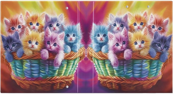 3 Ring Binder Colorful Kitten Cats 1.5" Round Ring Binders View Binder with 200 Sheet for Women Men Office Kids School Supplies, 1 Pack