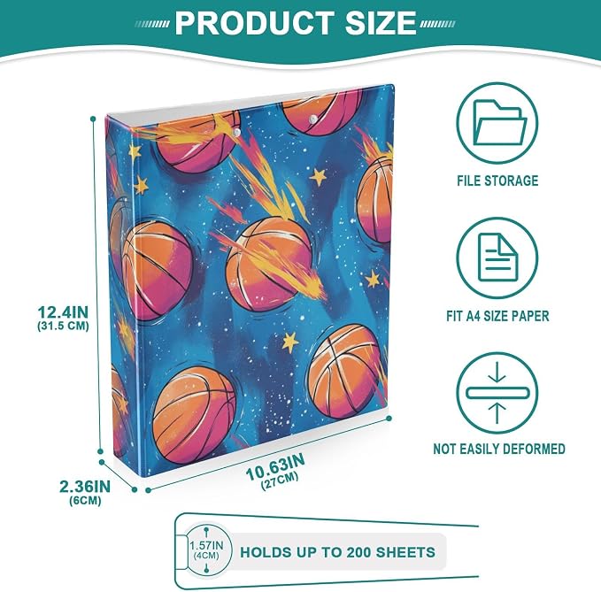 Basketball Stars Cartoon Decorative 3 Ring Binder 1.5 Inch Large View Binders with Pockets Holds 200 Sheets File Organizer for Office College School, 2 Pack