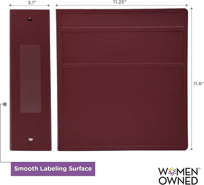 Carstens 3-Inch Heavy Duty 3-Ring Binder - Side Opening, Wine, Durable Plastic, Precision No-Gap Rings, Waterproof Cover, No Pockets, Holds 400 US Letter Sheets, BPA-Free, Made in USA (1743-3R)