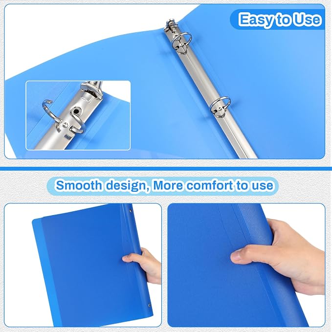 CHENGU 12 Pack Plastic 3 Ring Binders 1 Inch with Pocket | Flexible Soft Binder, Blue Binder, Holds 200 Sheets, Round Ring, School Office Meeting Supplies