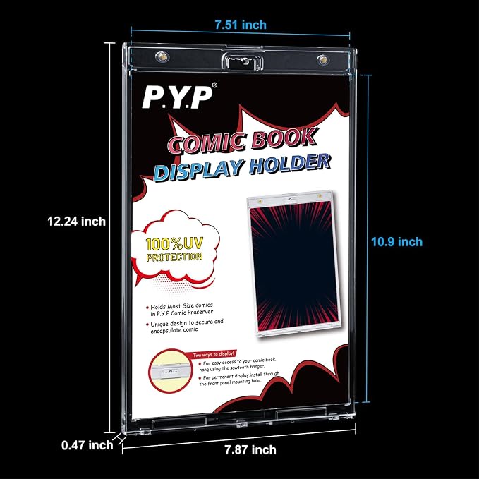 2ct Magnetic Comic-Book Display Cases - Crystal Clear One Touch Comic Book Holders, UV Protection Comic Book Slab Protectors, Premium Wall Mountable Comic Book Protective Holders, Fits Most Comics