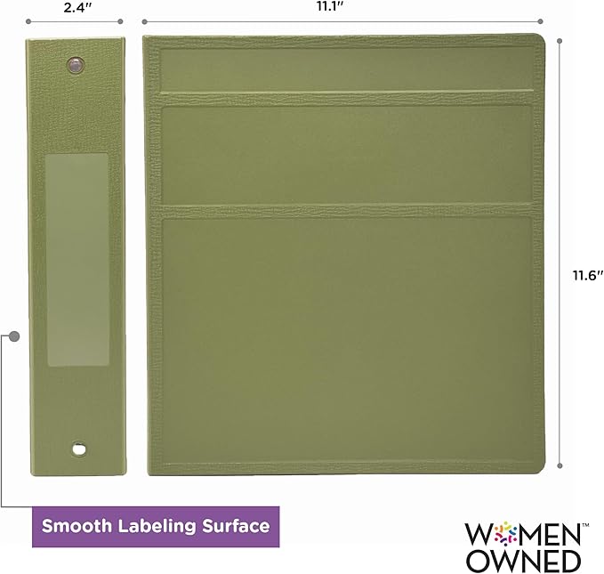 Carstens 2-Inch Heavy Duty 3-Ring Binder - Side Opening, Sage, Durable Plastic, Precision No-Gap Rings, Waterproof Covers, No Pockets, Holds 300 Letter-Sized Sheets, BPA-Free, Made in USA (5826-3R)