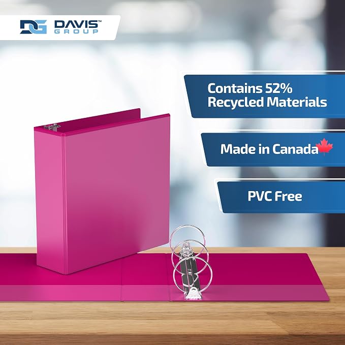 Easyview 3-Ring Binder, Clear-View Cover, 3" Round Rings, 6 Pack | Heavy-duty binder, fits 8.5" x 11" paper, pink, customizable cover, made in Canada, ideal for school or office use