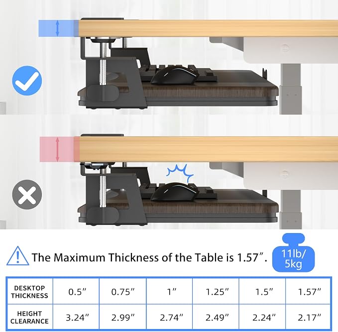 suptek Keyboard Tray Under Desk Pull Out with C Clamp Mount, Computer Keyboard & Mouse Tray, 25.6 (30 Including Clamps) x 11.8 inch Slide-Out Platform Computer Drawer for Typing, DSF1C