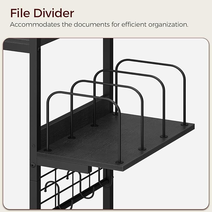 MAHANCRIS Clamp on Desk Shelf, 2 Tier Desk Storage Organizer, Desktop Bookshelf with Hooks and Divider, Desk Accessories for Study and Gaming Room, Black DSBK4501